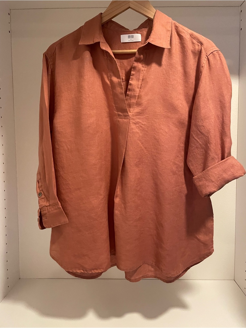 Uniqlo Women's Rust Button-Down Linen-Blend Shirt